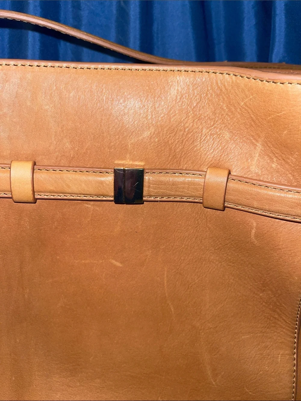 Margot New York - Leather Tan Belted Bucket Bag with Gold Hardware